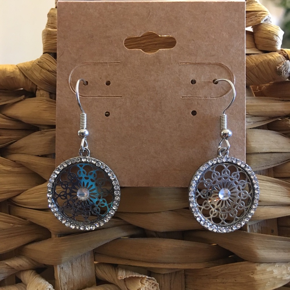 Vintage repurpose rhinestone medallion earrings